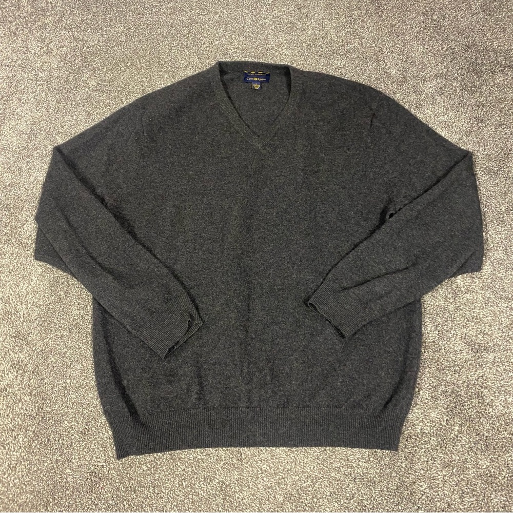 CLUB ROOM US Men’s Charcoal 2 Ply Estate Cashmere V-Neck Pullover Sweater Size L